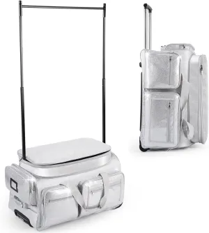 Dance Bag with Garment Rack, Glitter Blue 28" Dance Competition Must Haves Garment Bags for Travel, Costumes Rolling Garment Bags For Travel Collapsible Suitcase for Dancers Performers Recital