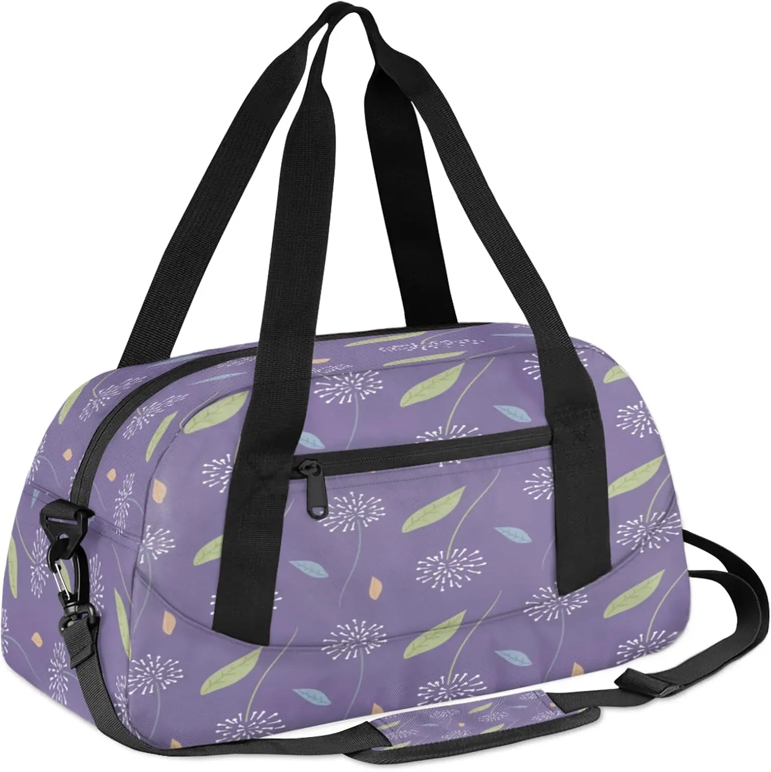 Dandelion Leaves Pattern Kids Duffel Bag Lightweight Waterproof Sports Gym Bag with Front Zipper Pocket Foldable Weekender Overnight Bag for School Practice Gymnastic Ballet