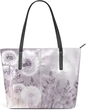 Dandelion Tote Bag for Women Leather Shoulder Handbag with Zipper and Pockets Fashion Casual Handle Bag Purse for Travel Beach Working Laptop School Gym Shopping