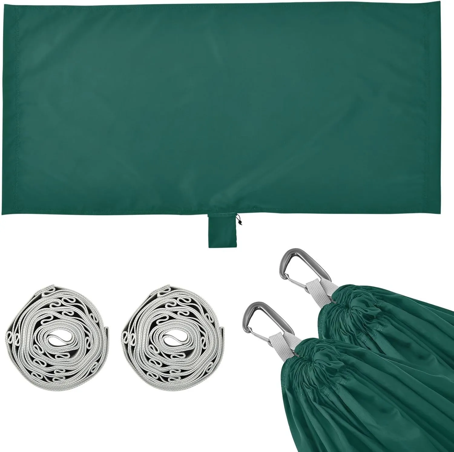 Dark Green Solid Color Camping Hammock, Single Portable Hammocks with Tree Straps & Attached Carry Bag, 330Lbs Capacity Perfect for Outside Indoor Hiking Beach Backpack Travel