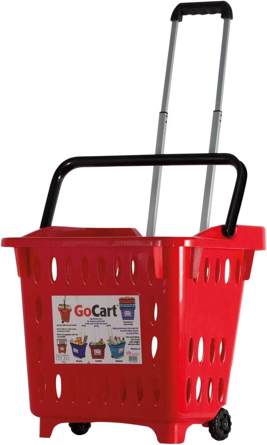 dbest products GoCart, Red Grocery Cart Shopping Laundry Basket on Wheels