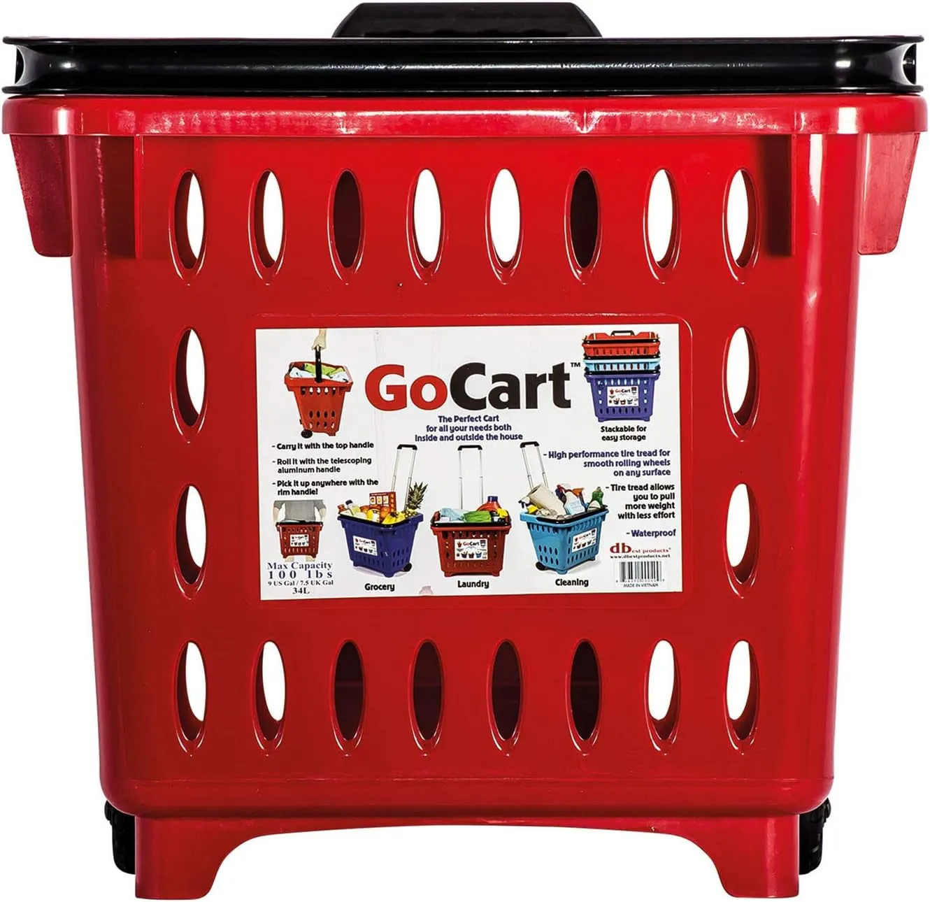 dbest products GoCart, Red Grocery Cart Shopping Laundry Basket on Wheels