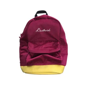 Deathwish Script Corduroy Backpack Burgundy Emboirdered Logo