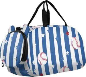 Deep Blue Baseball Girl's Gym Duffel Bag with Shoes Compartment Large Capacity Kids Overnighter Duffel Bags for School Practice, Sports, Travel