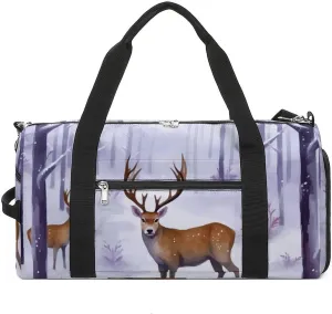 Deers Winter Forests Funny Gym Bag Travel Duffel Bags Carry On Weekender Overnight Bag for Women Men