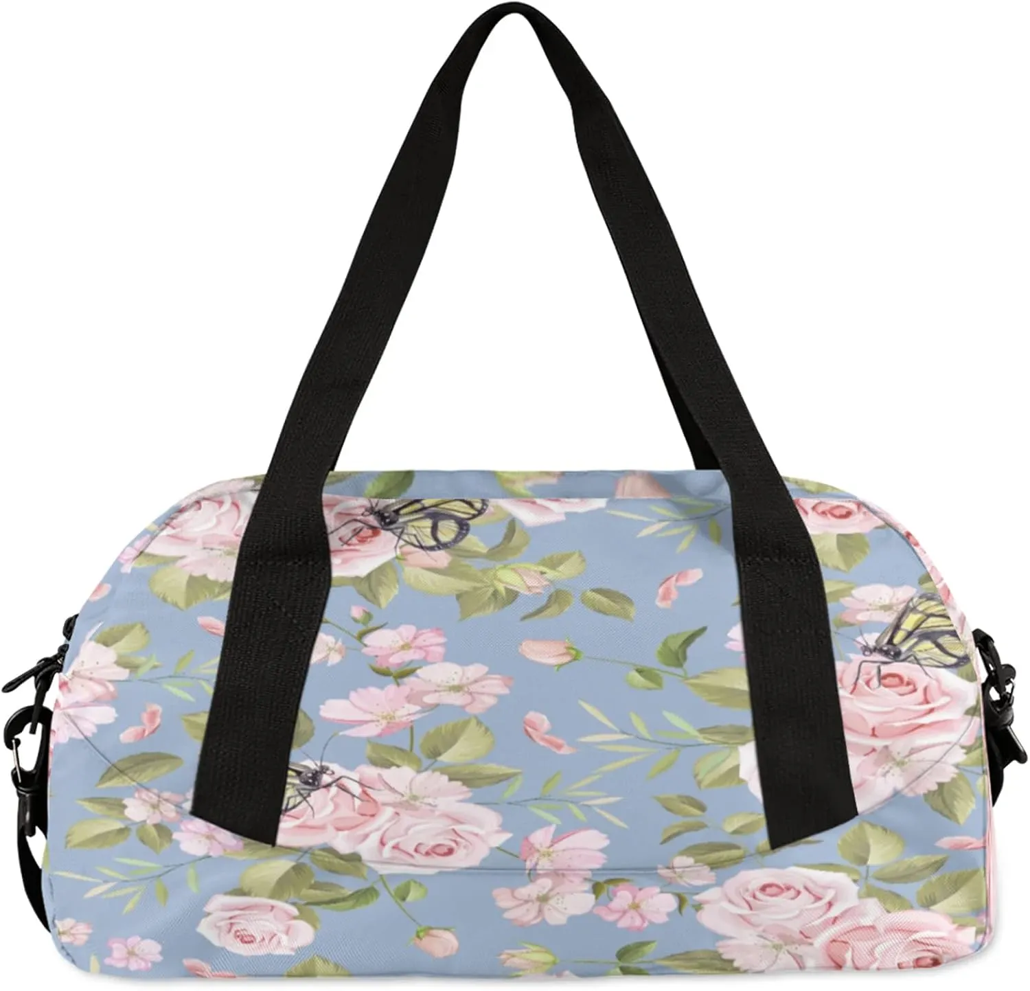 Delicate Rose Pattern Kids Duffel Bag Lightweight Waterproof Sports Gym Bag with Front Zipper Pocket Foldable Weekender Overnight Bag for School Practice Gymnastic Ballet