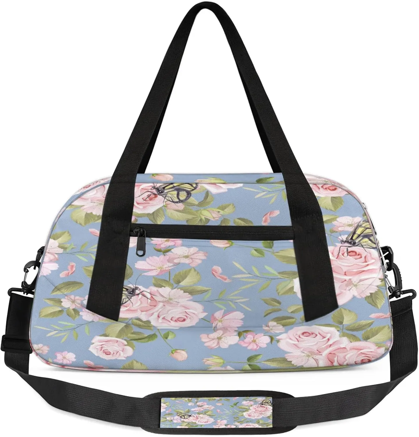 Delicate Rose Pattern Kids Duffel Bag Lightweight Waterproof Sports Gym Bag with Front Zipper Pocket Foldable Weekender Overnight Bag for School Practice Gymnastic Ballet