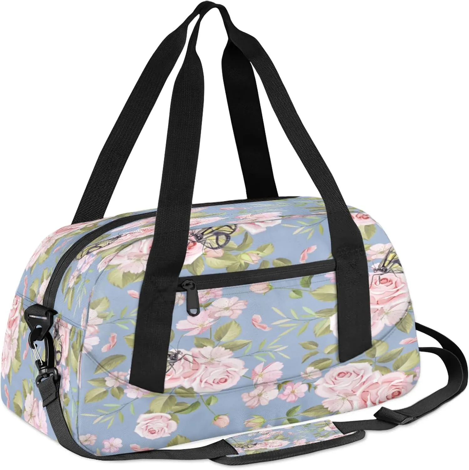 Delicate Rose Pattern Kids Duffel Bag Lightweight Waterproof Sports Gym Bag with Front Zipper Pocket Foldable Weekender Overnight Bag for School Practice Gymnastic Ballet