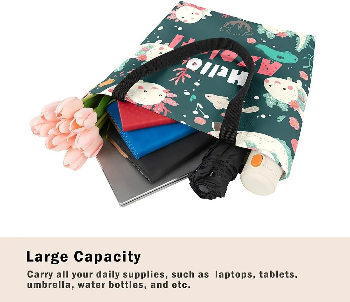 Dinosaur Canvas Tote Bag for Women,Kawaii Dino Large Shoulder Bag Cartoon Dinosaurios Cotton Bags