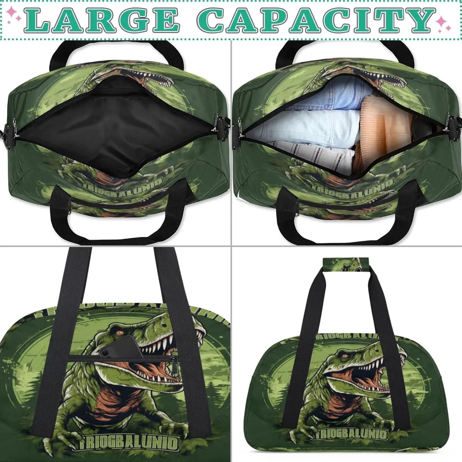 Dinosaur Gym Bag for Women Men, Sports Travel Duffel Bag Lightweight Workout Bag Carry On Overnight Weekender Bag