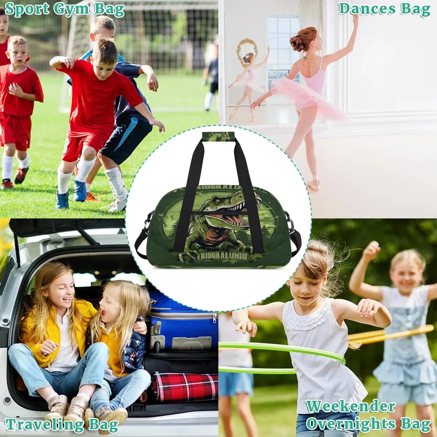 Dinosaur Gym Bag for Women Men, Sports Travel Duffel Bag Lightweight Workout Bag Carry On Overnight Weekender Bag