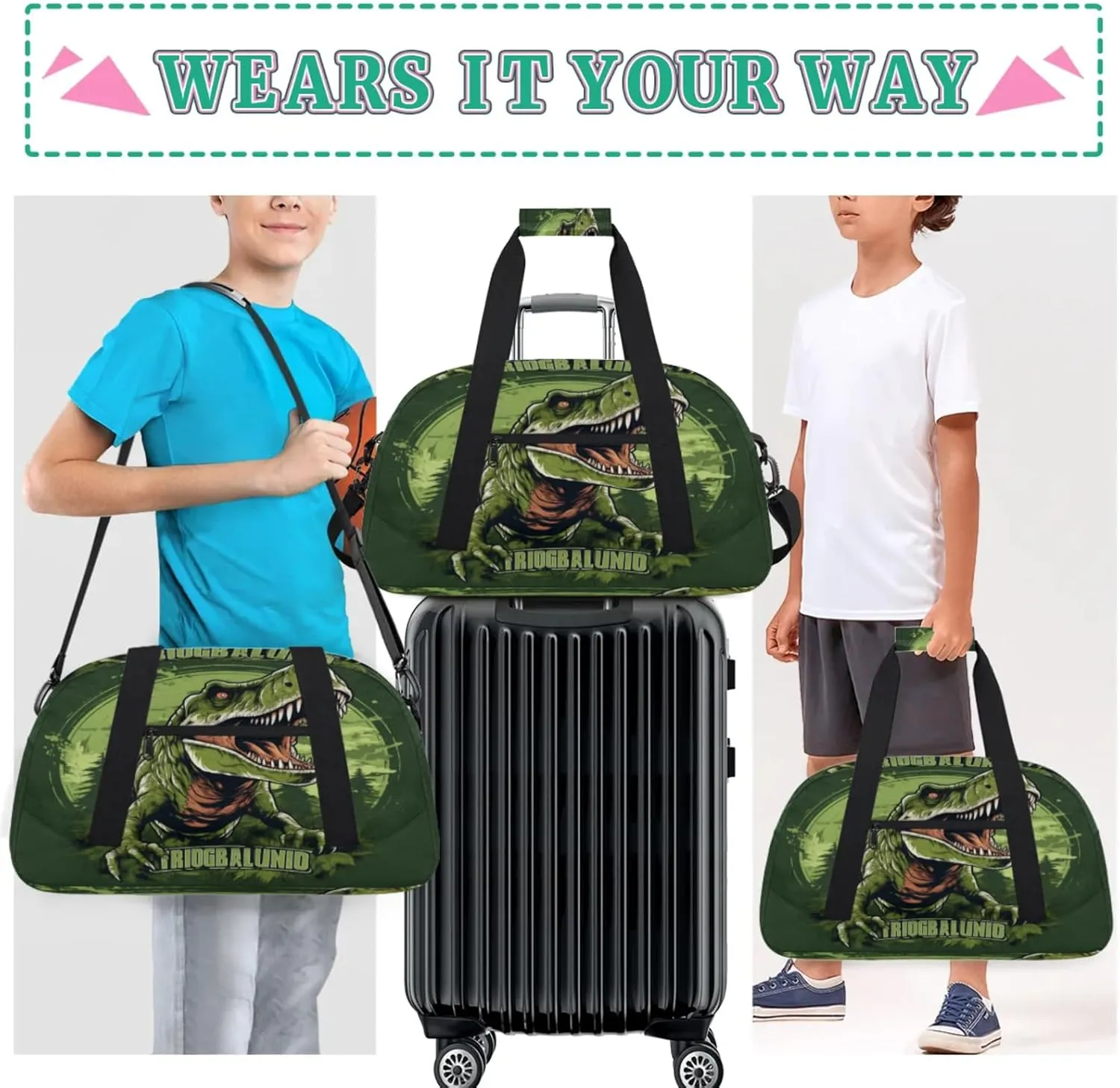 Dinosaur Gym Bag for Women Men, Sports Travel Duffel Bag Lightweight Workout Bag Carry On Overnight Weekender Bag