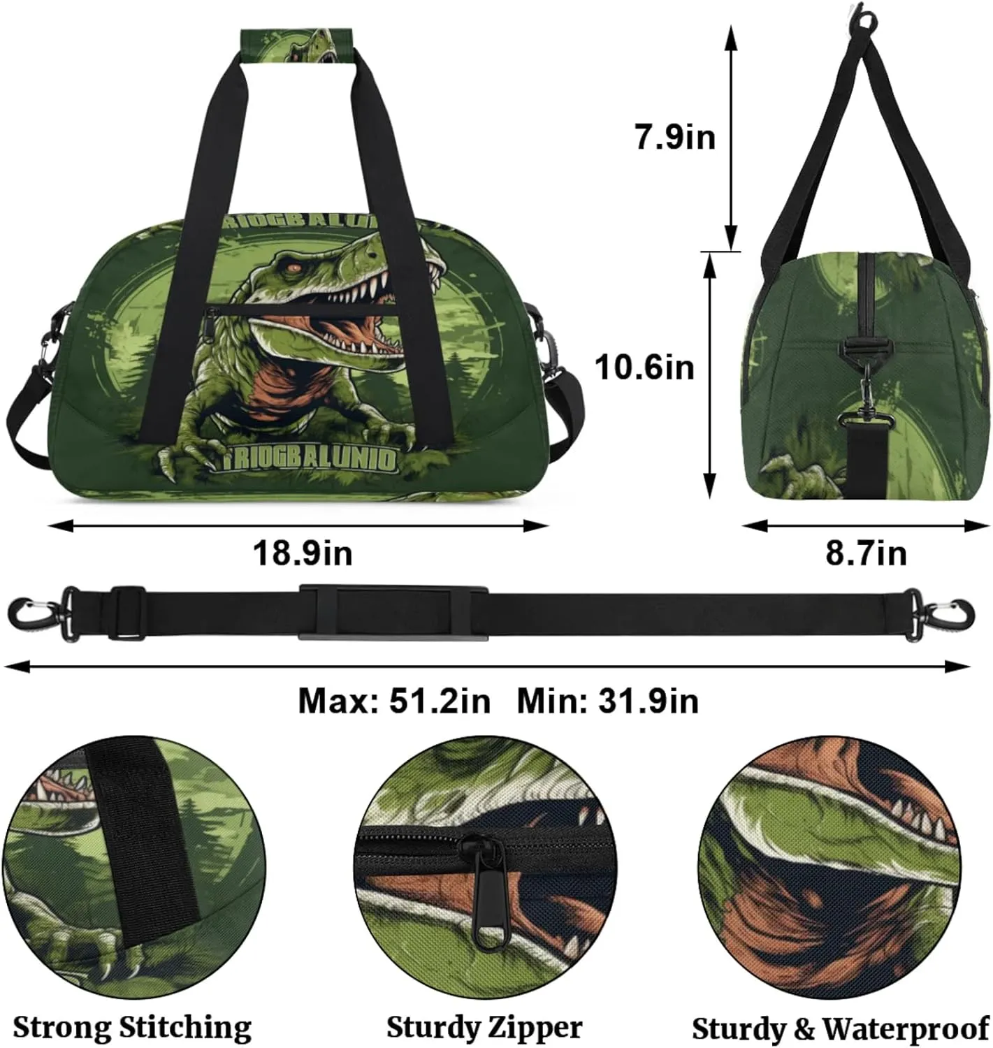 Dinosaur Gym Bag for Women Men, Sports Travel Duffel Bag Lightweight Workout Bag Carry On Overnight Weekender Bag