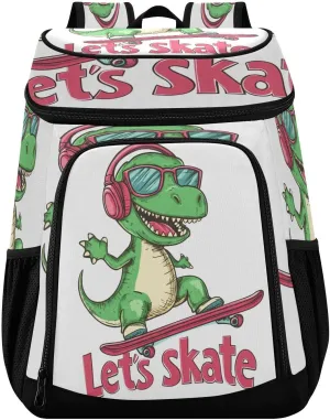 Dinosaurs Playing Skateboarding Cooler Backpack Leakproof Insulated Backpack 30 Cans Lunch Backpack Cooler for Work Beach Hiking Sports Competitions