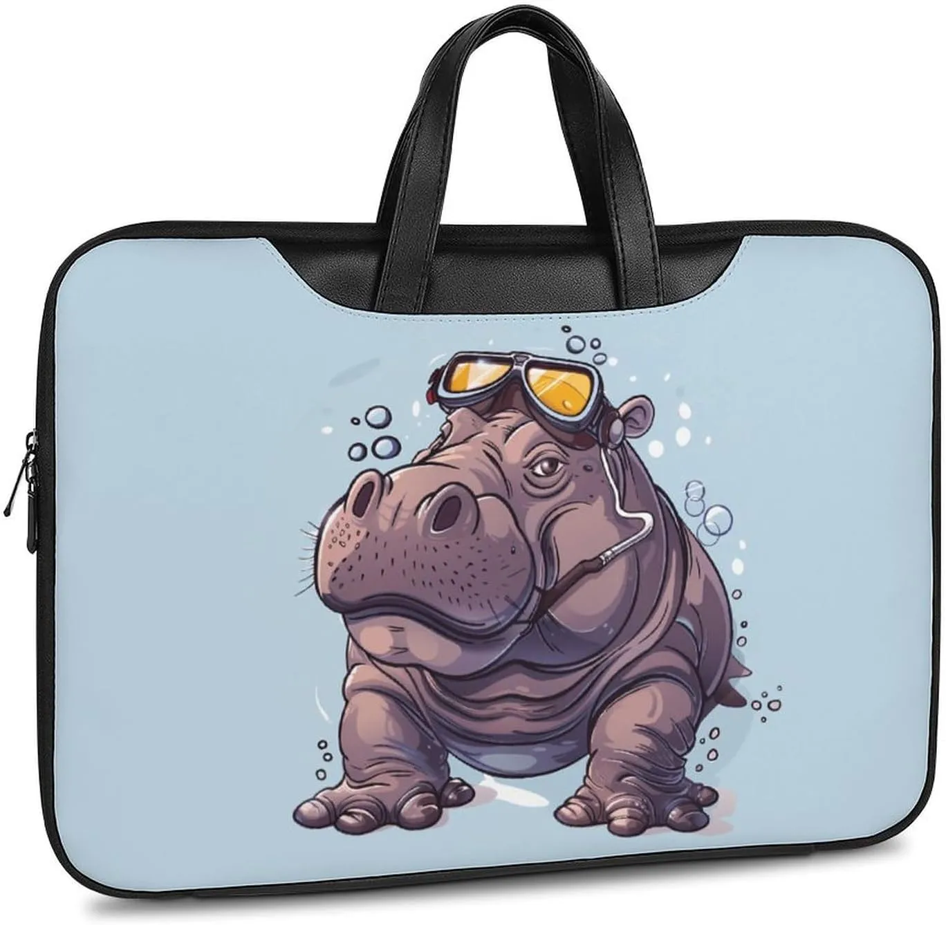 Diving Hippo Laptop Bag PU Leather Computer Tote Bag Carrying Case Messenger Bag with Handle