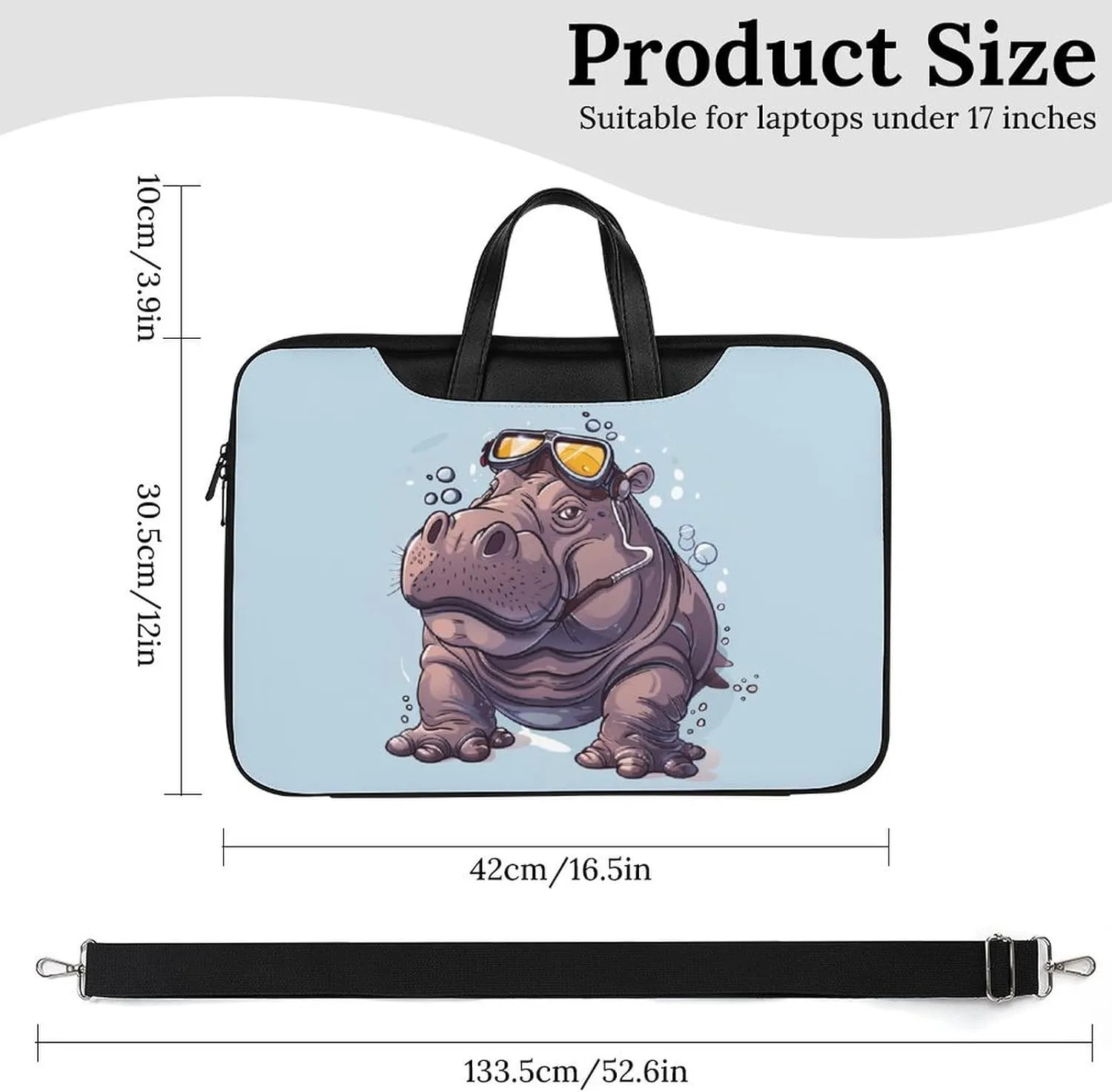 Diving Hippo Laptop Bag PU Leather Computer Tote Bag Carrying Case Messenger Bag with Handle