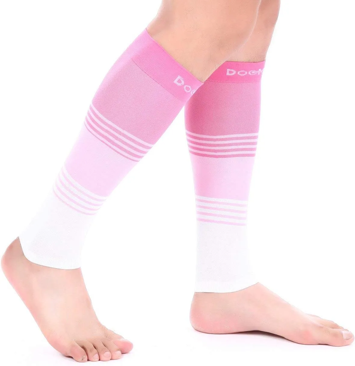 Doc Miller Compression Calf Sleeve for Men & Women, Medical Grade, 20-30mmHg Graduated Support for Running, Calf Tear, Shin Splints, Knee High, Calf Sleeves, Stripes Design, Small, 1 Pair