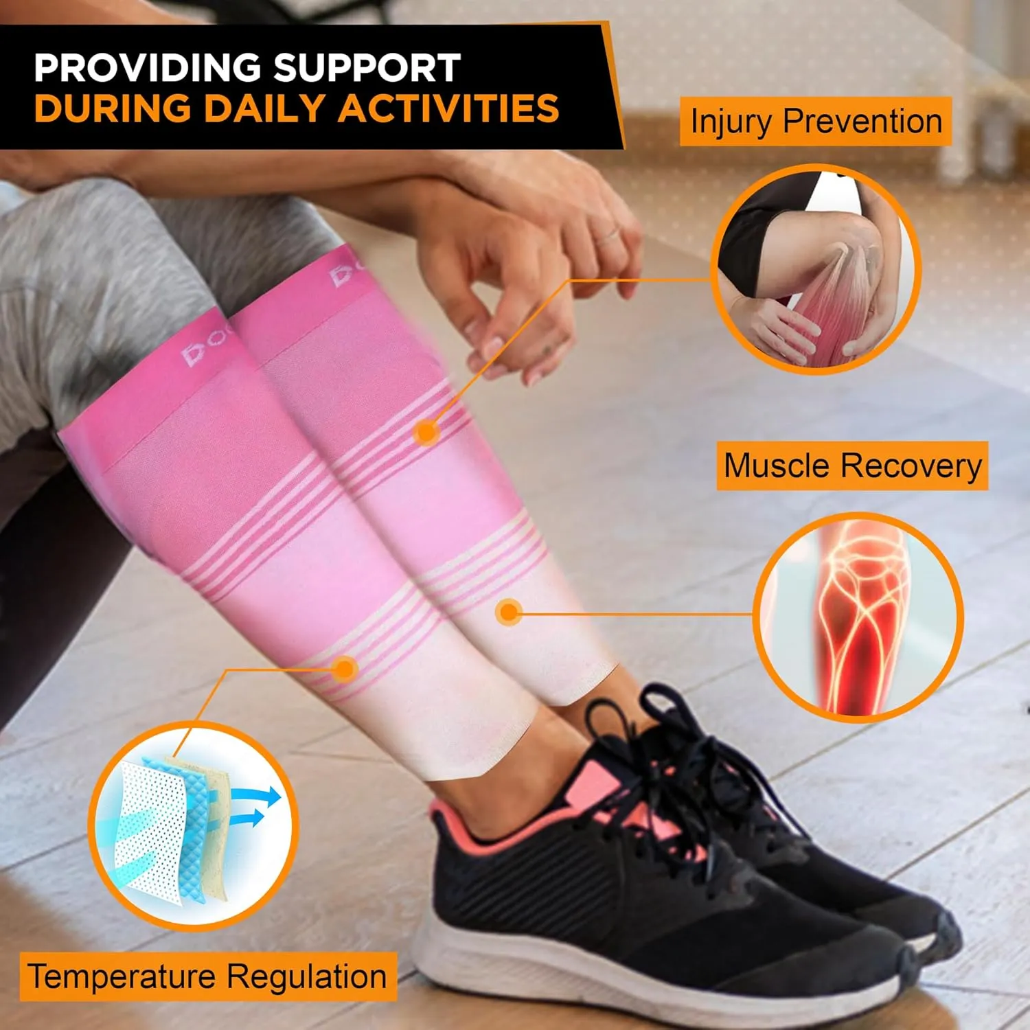 Doc Miller Compression Calf Sleeve for Men & Women, Medical Grade, 20-30mmHg Graduated Support for Running, Calf Tear, Shin Splints, Knee High, Calf Sleeves, Stripes Design, Small, 1 Pair