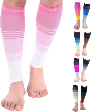 Doc Miller Compression Calf Sleeve for Men & Women, Medical Grade, 20-30mmHg Graduated Support for Running, Calf Tear, Shin Splints, Knee High, Calf Sleeves, Stripes Design, Small, 1 Pair