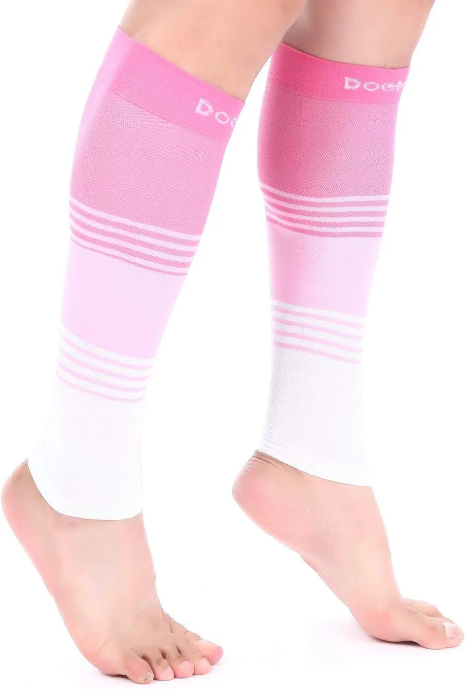 Doc Miller Compression Calf Sleeve for Men & Women, Medical Grade, 20-30mmHg Graduated Support for Running, Calf Tear, Shin Splints, Knee High, Calf Sleeves, Stripes Design, Small, 1 Pair