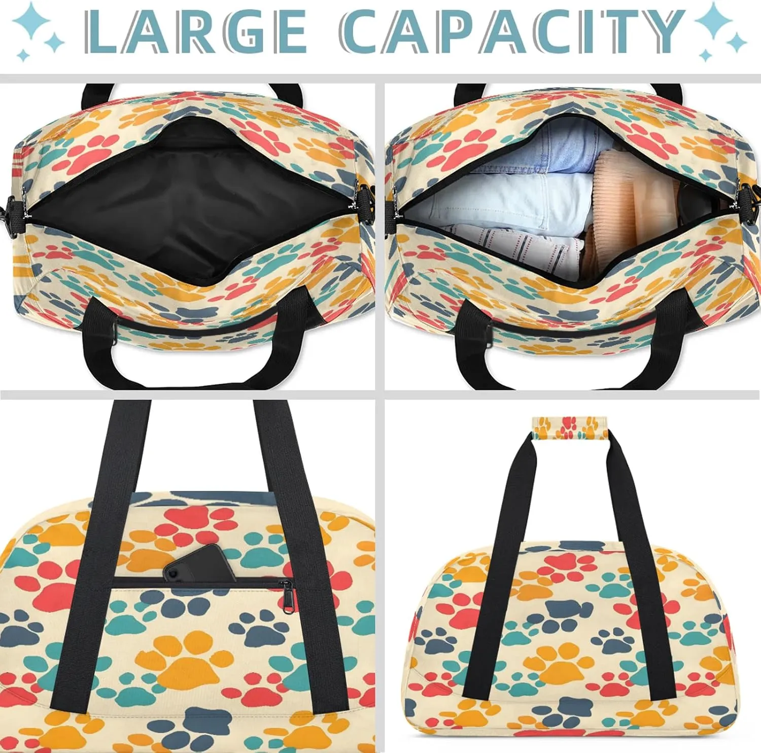 Dog Paw Print Pet Small Gym Bag 18 inch Carry On Duffel Bag for Weekender Travel Sports Workout Yoga Gymnastics Dance Ballet