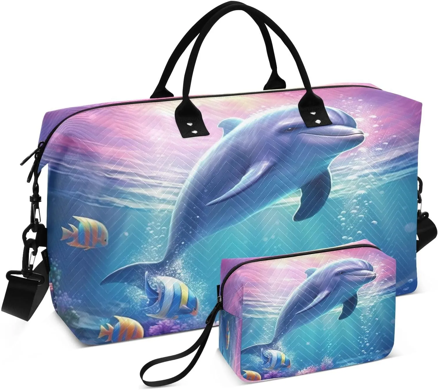 Dolphin Sunlight Ocean Sports Gym Bag for Women Men Travel Duffel Bag Weekend Overnight Carry on Bag with Toiletry Bag Yoga Bag for Workout Swimming Yoga Plane Hospital