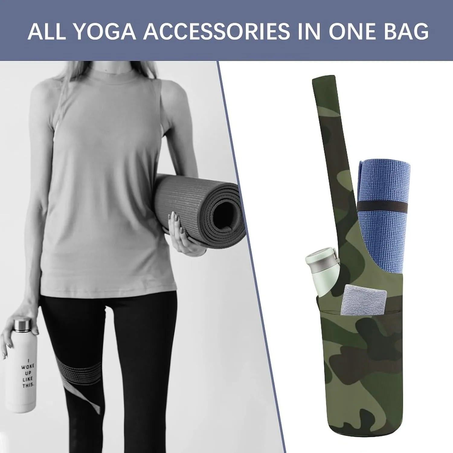 Donnapink Yoga Mat Bag, Canvas Storage Bag with Pocket Shoulder Strap, Fashion Mat Bag