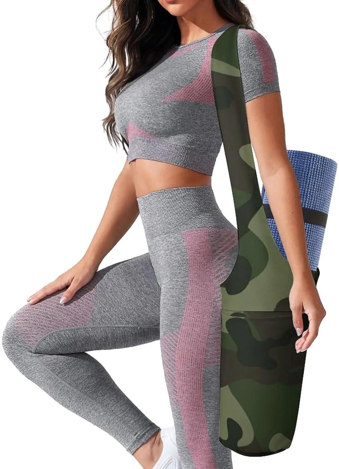 Donnapink Yoga Mat Bag, Canvas Storage Bag with Pocket Shoulder Strap, Fashion Mat Bag