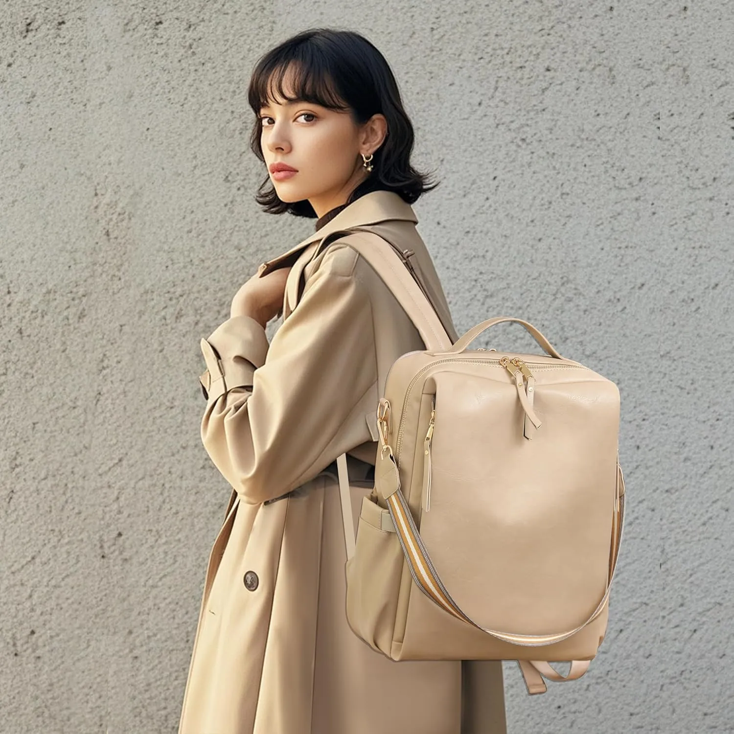 Dora & Liz Laptop Backpack for Women, Leather Travel Backpack with 15.6 Inch Laptop Compartment, College Work Computer Bag