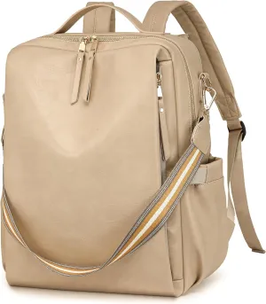 Dora & Liz Laptop Backpack for Women, Leather Travel Backpack with 15.6 Inch Laptop Compartment, College Work Computer Bag