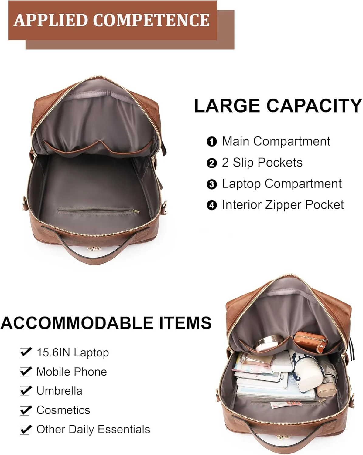 Dora & Liz Laptop Backpack for Women, Leather Travel Backpack with 15.6 Inch Laptop Compartment, College Work Computer Bag