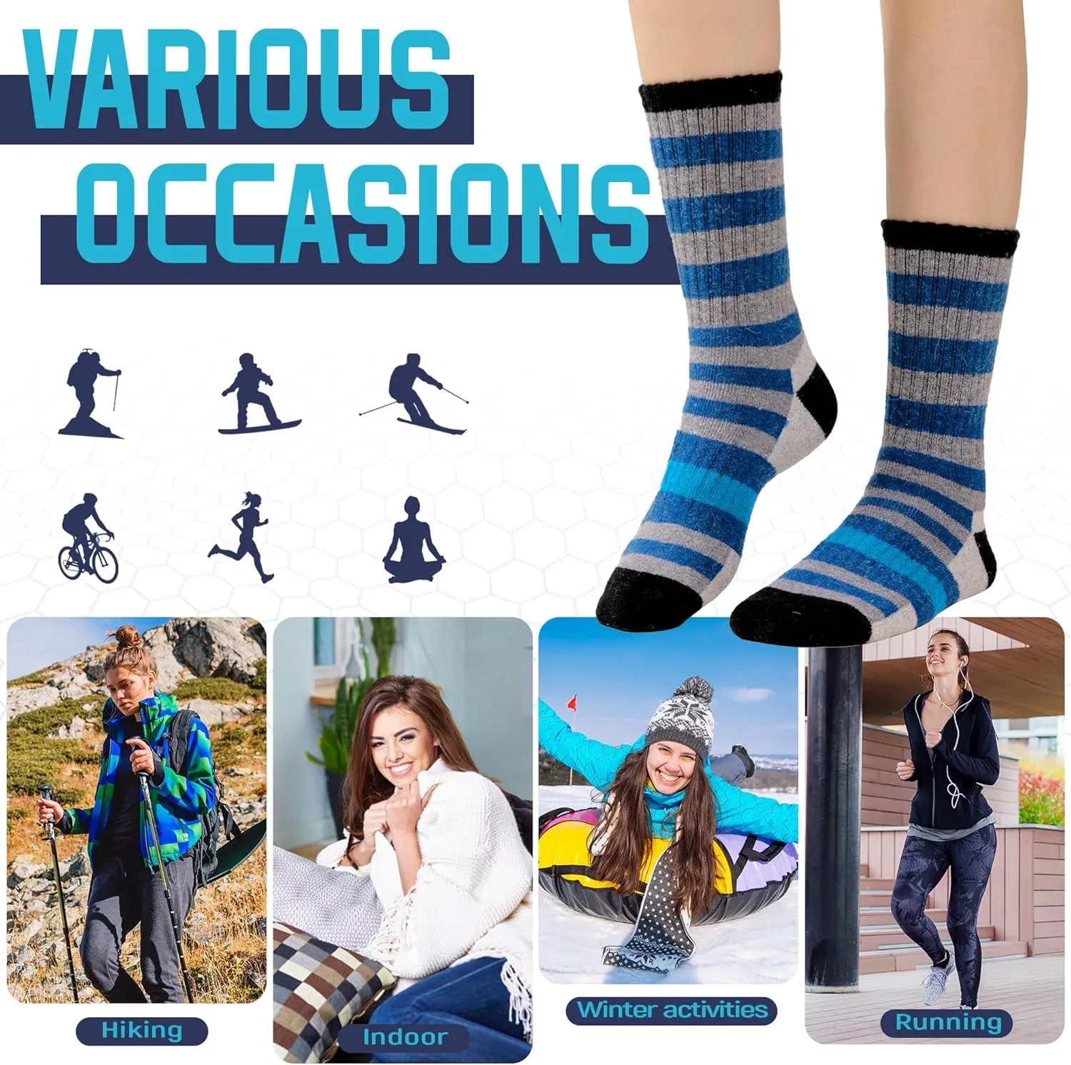 DoSmart Womens Merino Wool Hiking Socks Thermal Warm Walking Boot Winter Crew Cushion Work Socks 5 Pairs