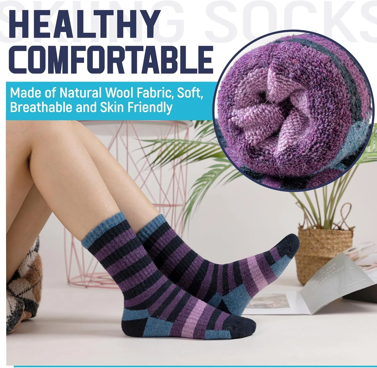 DoSmart Womens Merino Wool Hiking Socks Thermal Warm Walking Boot Winter Crew Cushion Work Socks 5 Pairs