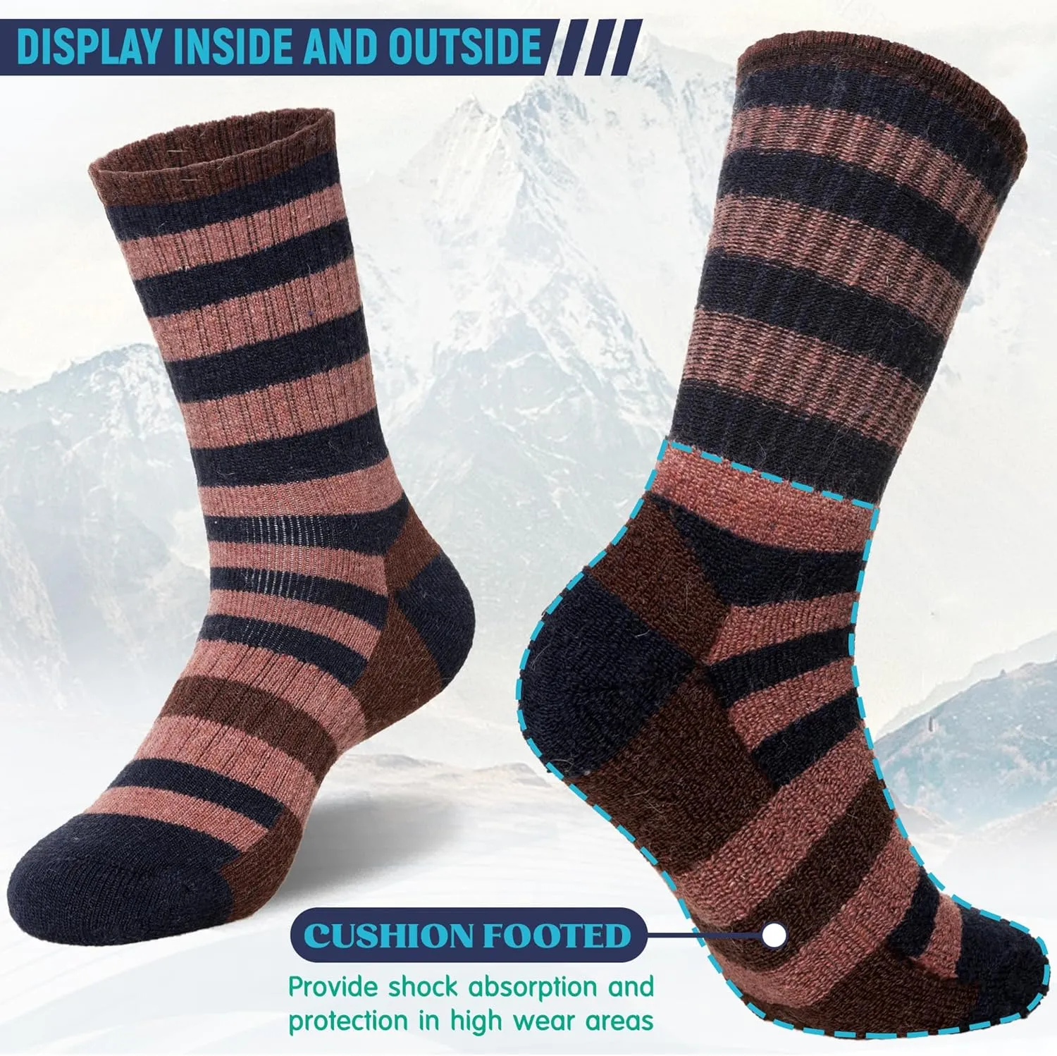 DoSmart Womens Merino Wool Hiking Socks Thermal Warm Walking Boot Winter Crew Cushion Work Socks 5 Pairs
