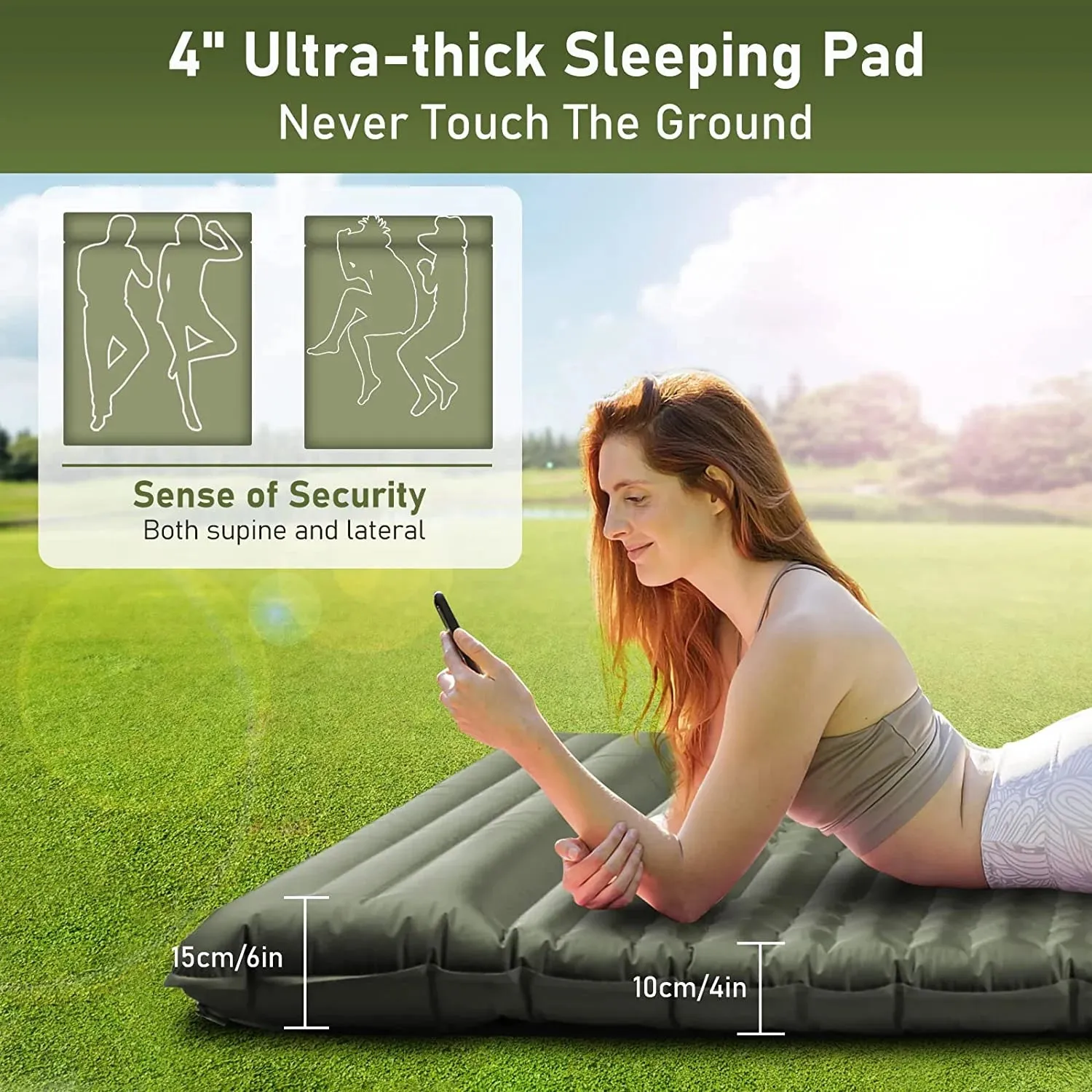 Double Camping Pad | 79"x55" TPU Air Mattress with Foot Pump | Waterproof 40D Nylon Sleeping Pad for Two