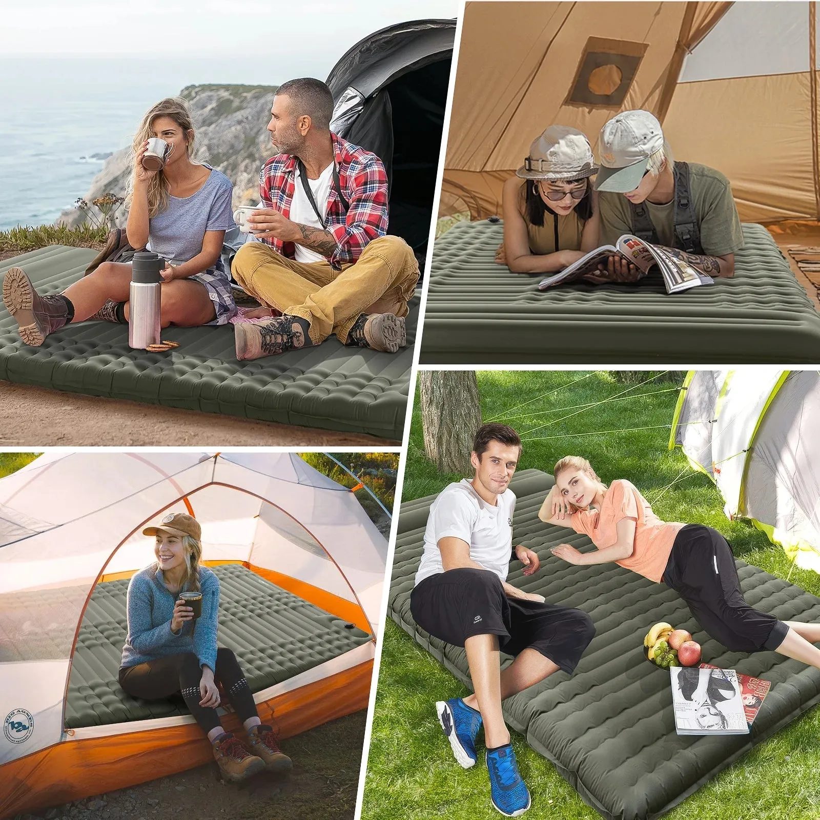Double Camping Pad | 79"x55" TPU Air Mattress with Foot Pump | Waterproof 40D Nylon Sleeping Pad for Two