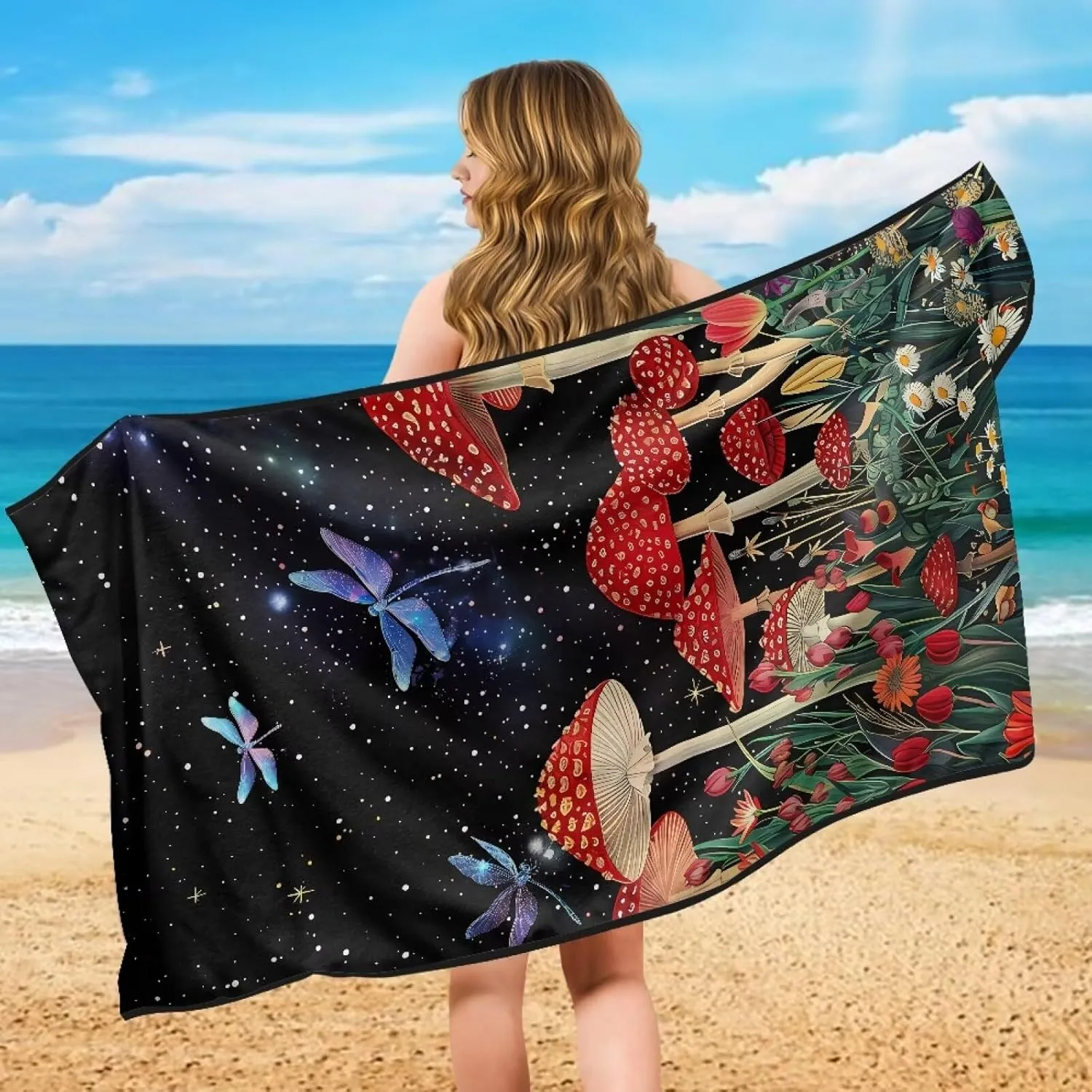 Dragonfly Mushroom Sweat Towel Car Seat Cover Washable Car Seat Protector from Sweat, Food, Dirt, Fit Gym, Swimming, Workout, Waterproof Universal Seat Cover for Car, Truck, Van & SUV