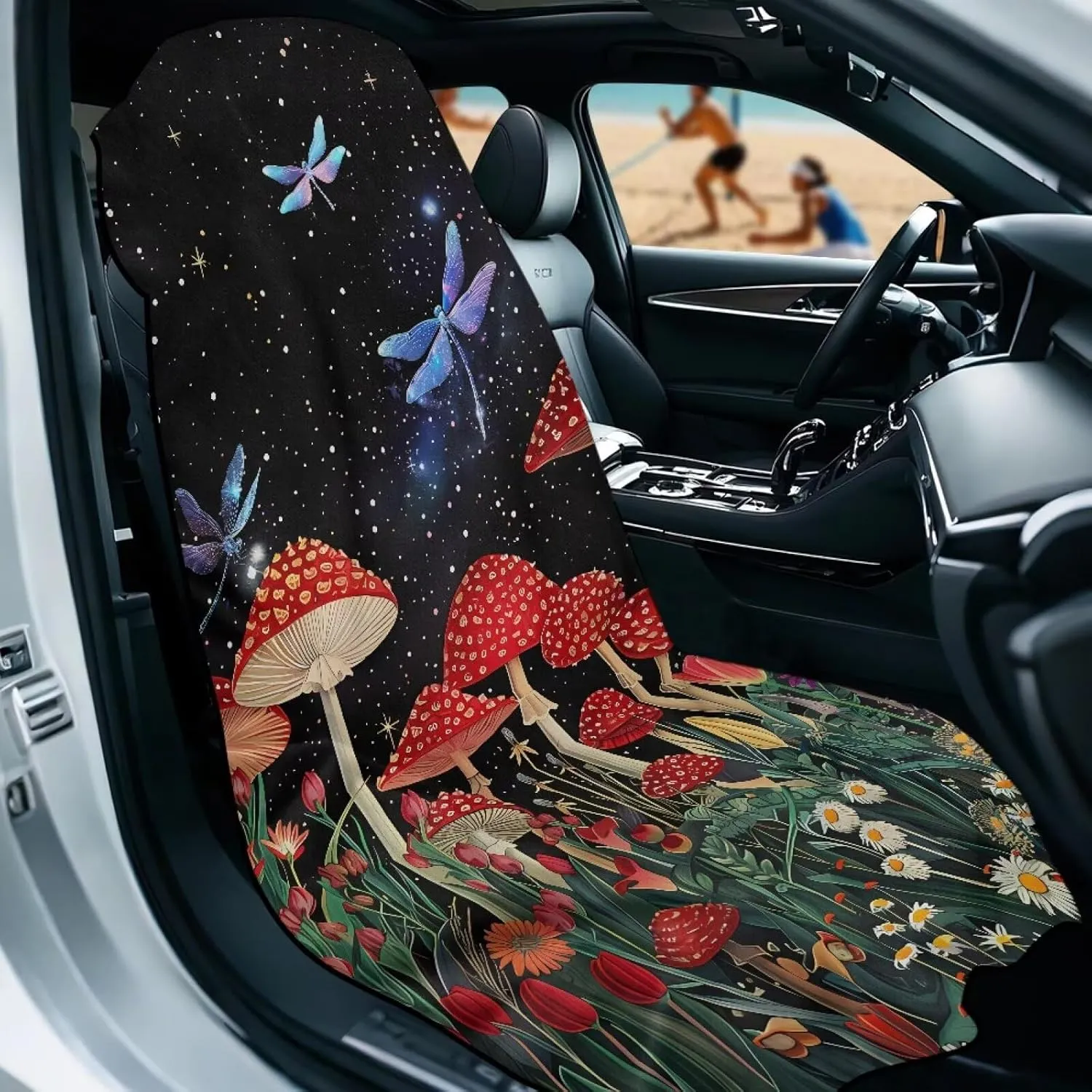 Dragonfly Mushroom Sweat Towel Car Seat Cover Washable Car Seat Protector from Sweat, Food, Dirt, Fit Gym, Swimming, Workout, Waterproof Universal Seat Cover for Car, Truck, Van & SUV