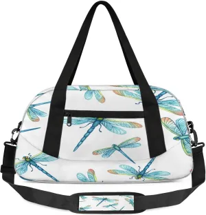 Dragonfly Pattern Kids Duffel Bag Lightweight Waterproof Sports Gym Bag with Front Zipper Pocket Foldable Weekender Overnight Bag for School Practice Gymnastic Ballet