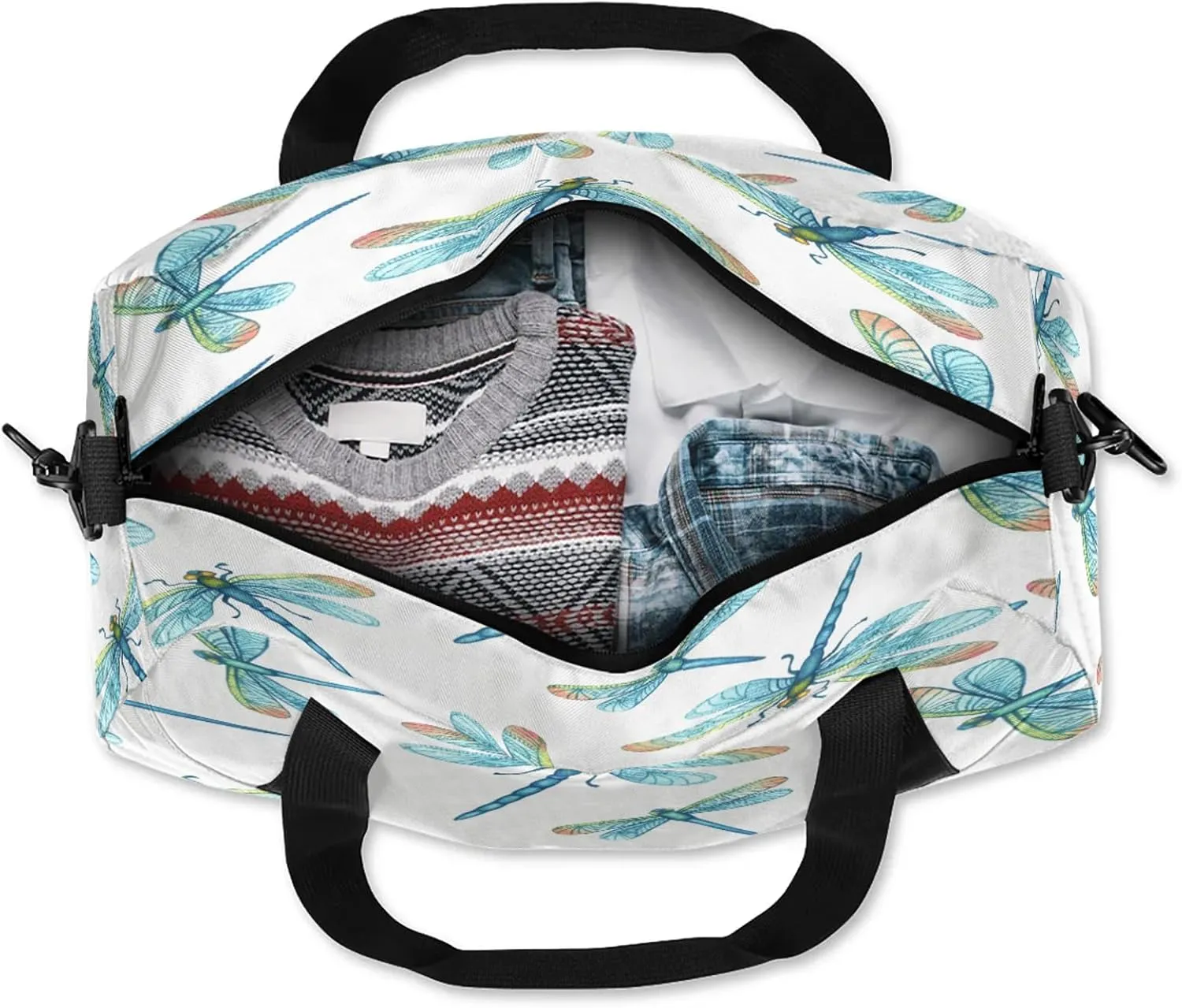 Dragonfly Pattern Kids Duffel Bag Lightweight Waterproof Sports Gym Bag with Front Zipper Pocket Foldable Weekender Overnight Bag for School Practice Gymnastic Ballet