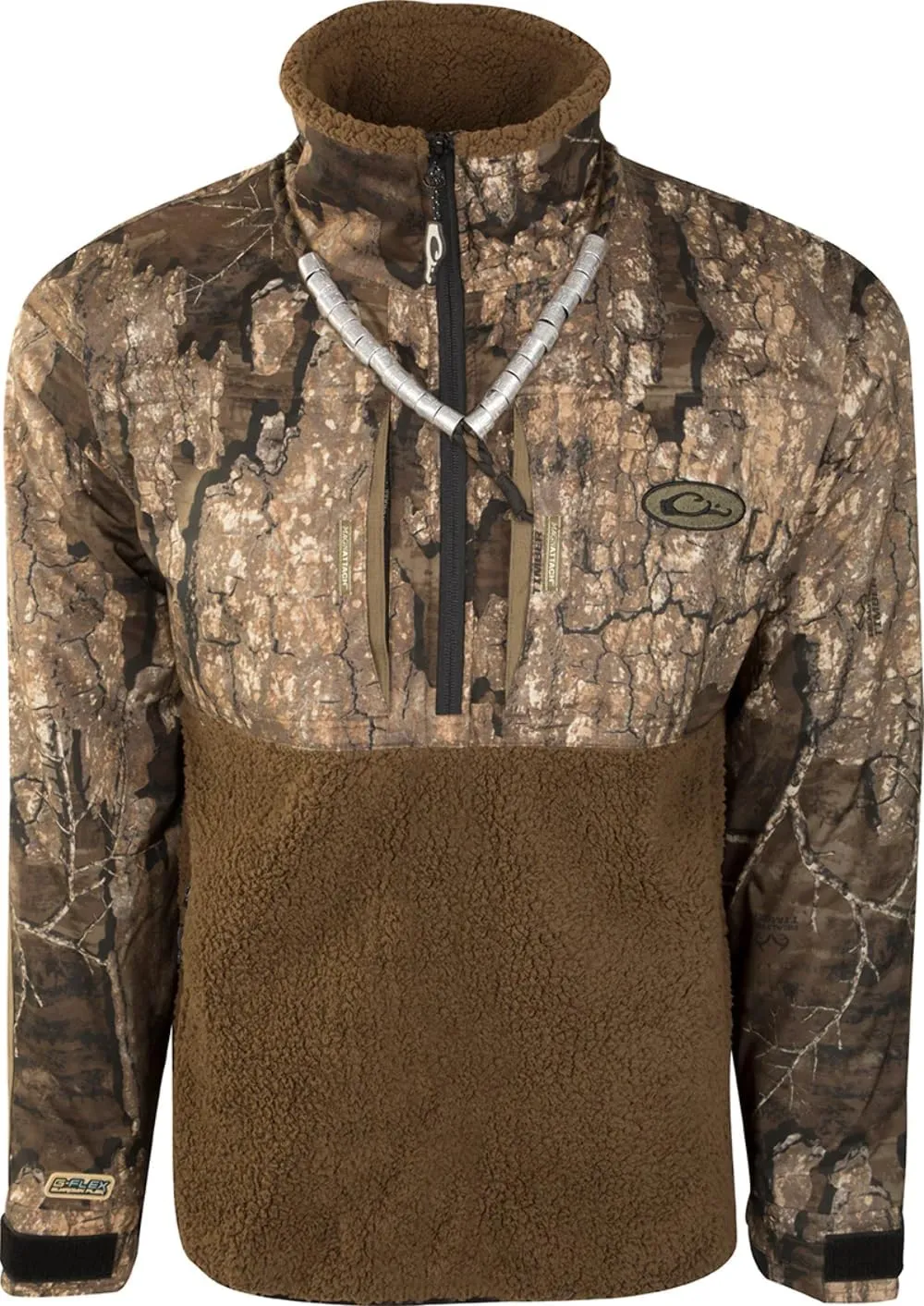 Drake Waterfowl Men's Standard Waterfowl Hunting Waterproof Breathable MST Guardian Flex Sherpa Fleece Eqwader 1/4 Zip Jacket, XXX-Large, Realtree Timber