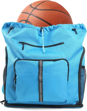 Drawstring Backpack Bag Sports Gym Bag with Shoe Compartment, Water-Resistant Beach Backpack String Bag for Sports Gym Beach Swim Travel Dark Blue
