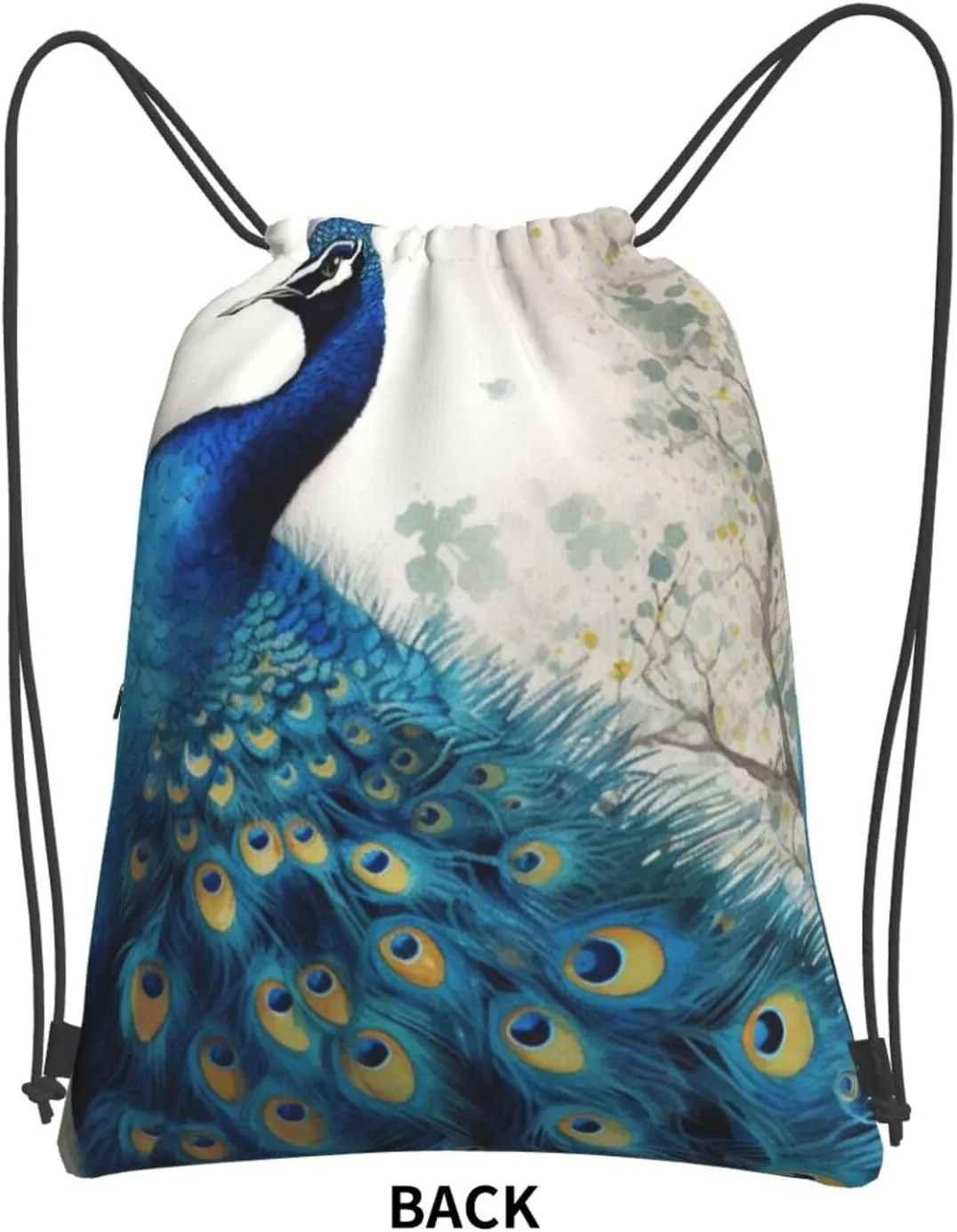 Drawstring Backpack Blue Peacock String Bag Sackpack Foldable Backpack Sports Gym Bag for Shopping Yoga