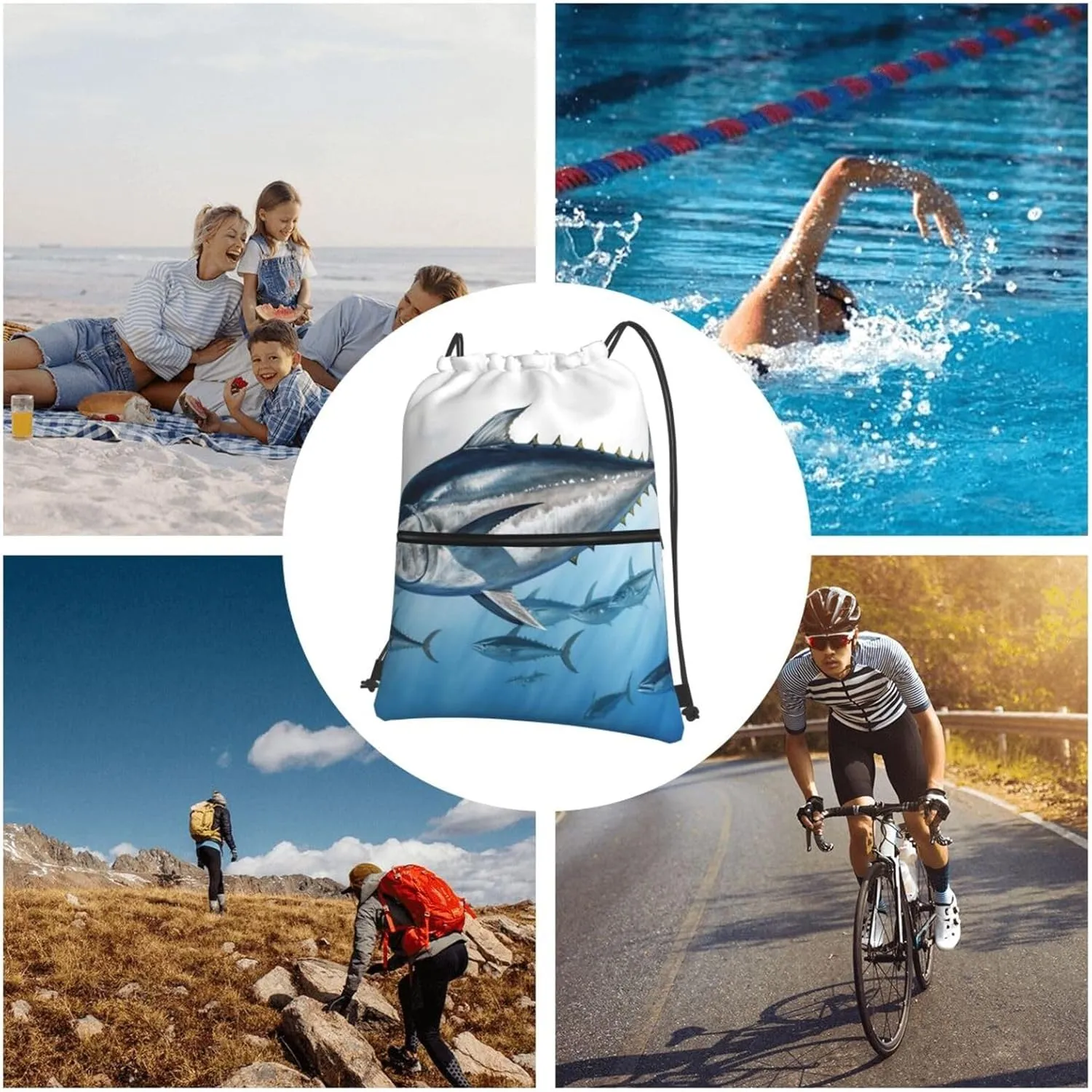 Drawstring Backpack Bluefin Tuna Thunnus String Bag Sackpack Foldable Backpack Sports Gym Bag for Shopping Yoga