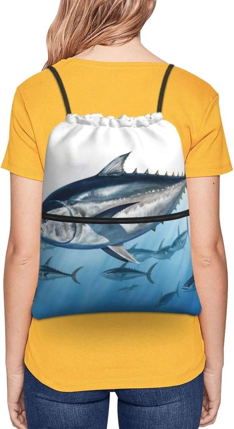 Drawstring Backpack Bluefin Tuna Thunnus String Bag Sackpack Foldable Backpack Sports Gym Bag for Shopping Yoga