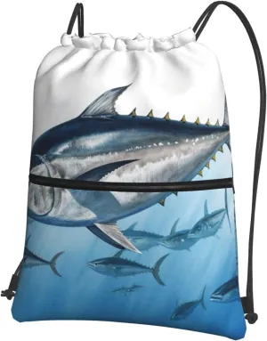Drawstring Backpack Bluefin Tuna Thunnus String Bag Sackpack Foldable Backpack Sports Gym Bag for Shopping Yoga
