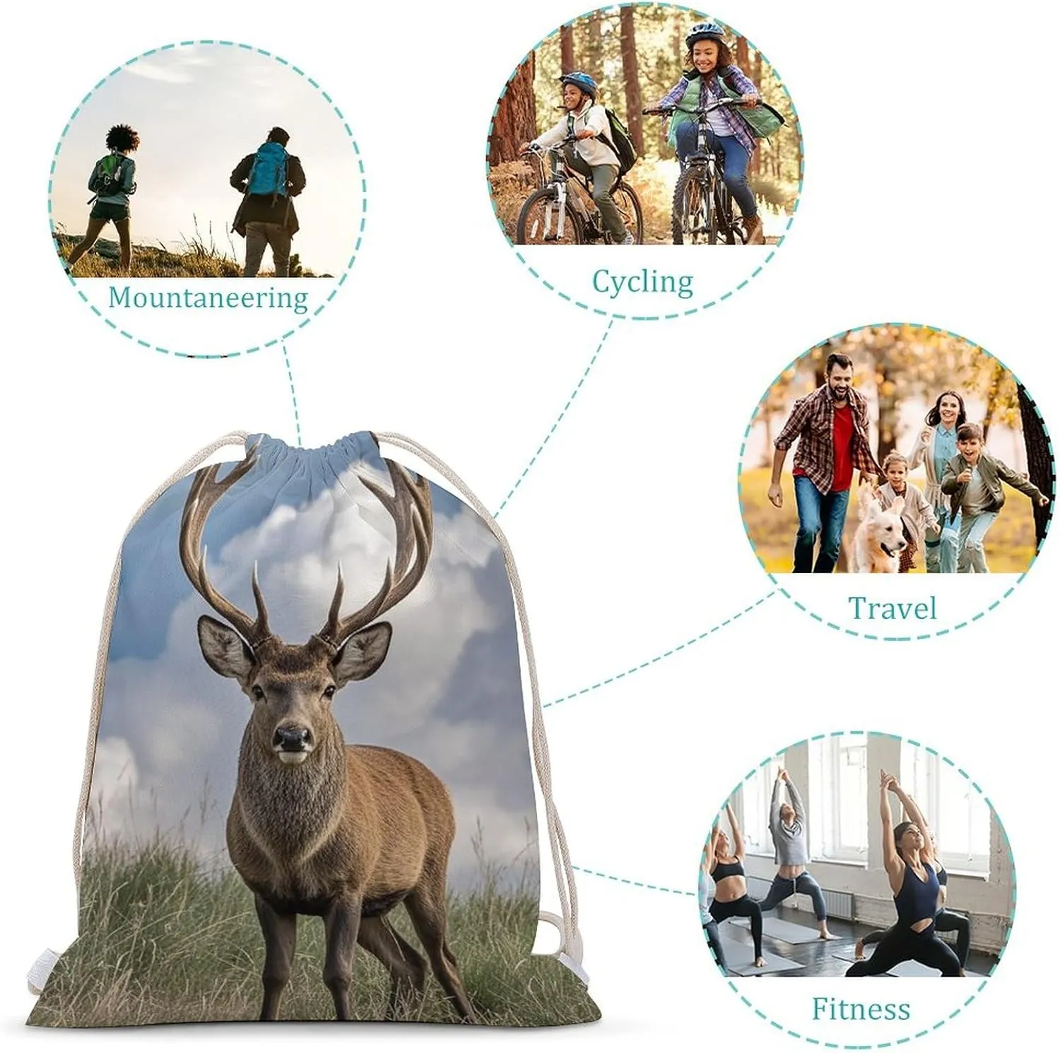 Drawstring Backpack Elk String Bag Sackpack Foldable Backpack Sports Gym Bag for Shopping Yoga