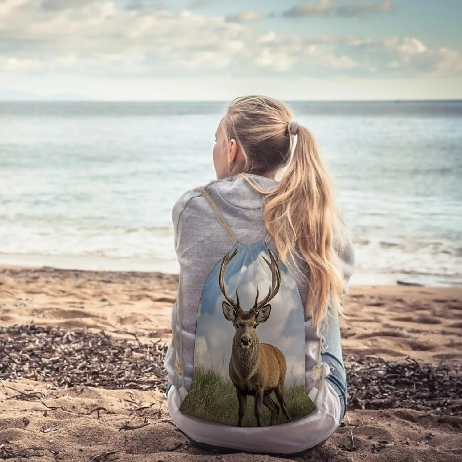 Drawstring Backpack Elk String Bag Sackpack Foldable Backpack Sports Gym Bag for Shopping Yoga