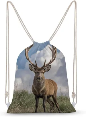 Drawstring Backpack Elk String Bag Sackpack Foldable Backpack Sports Gym Bag for Shopping Yoga