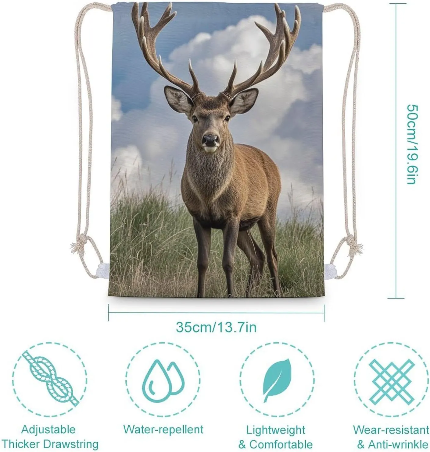 Drawstring Backpack Elk String Bag Sackpack Foldable Backpack Sports Gym Bag for Shopping Yoga